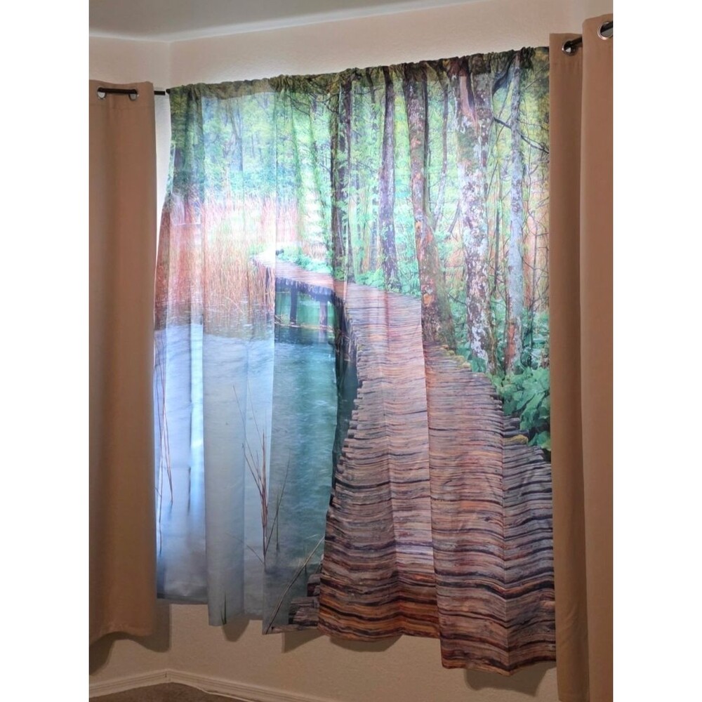 AMBESONNE Curtains Lake Boardwalk Scene Landscape View, 2 Panel Set 108" x 84"